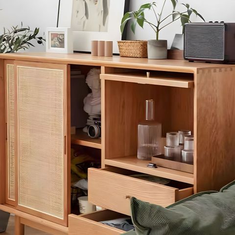 Modern Wooden Sideboard Table Brown 2-Drawer Buffet Server For Home - 59&Quot;L X 16&Quot;W X 37&Quot;H Wicker ... within Lincoln Square Contemporary 2 Drawer Buffet Server